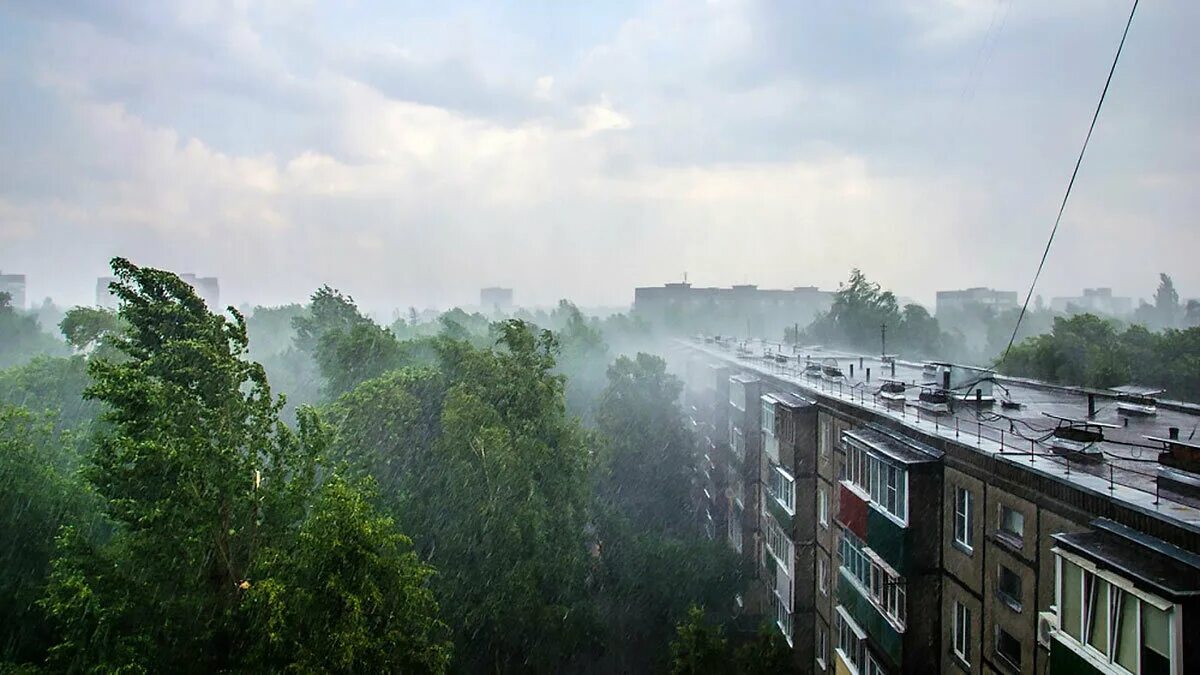 Сильный ливень. Шквалистый ветер и ливни -- в москве. Штормовой ливень. Буря в городе. Штормовой ливень.