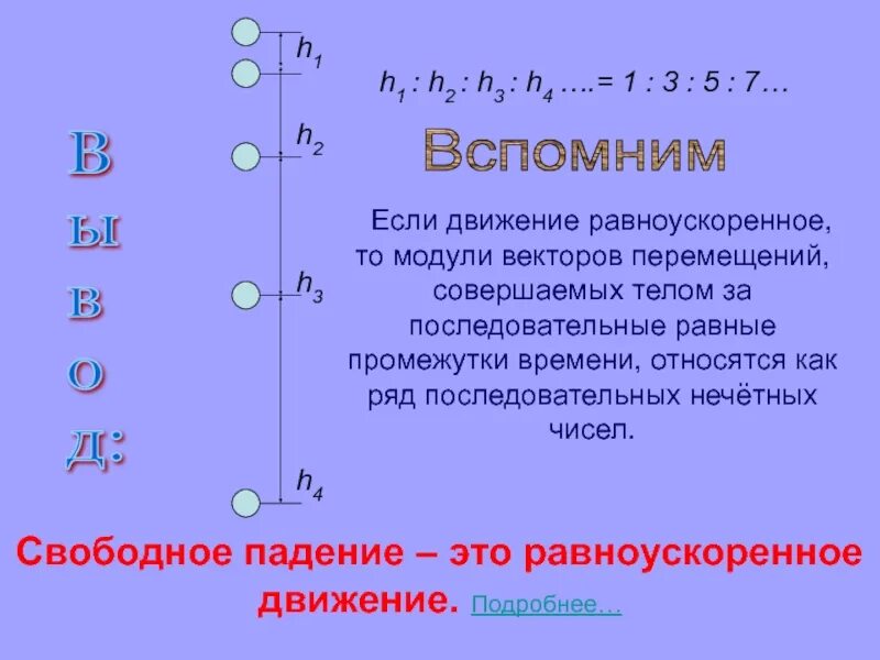 Что такое равное движение. Последовательные равные промежутки времени. ряд нечетных чисел физика. модули векторов перемещения совершаемые телом. равноускоренное движение свободно падающего шарика.
