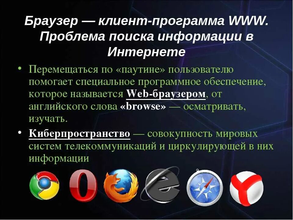 Поиск информации в интернете. Средства поиска в интернете. Программы браузеры. Проблема поиска информации в интернете.