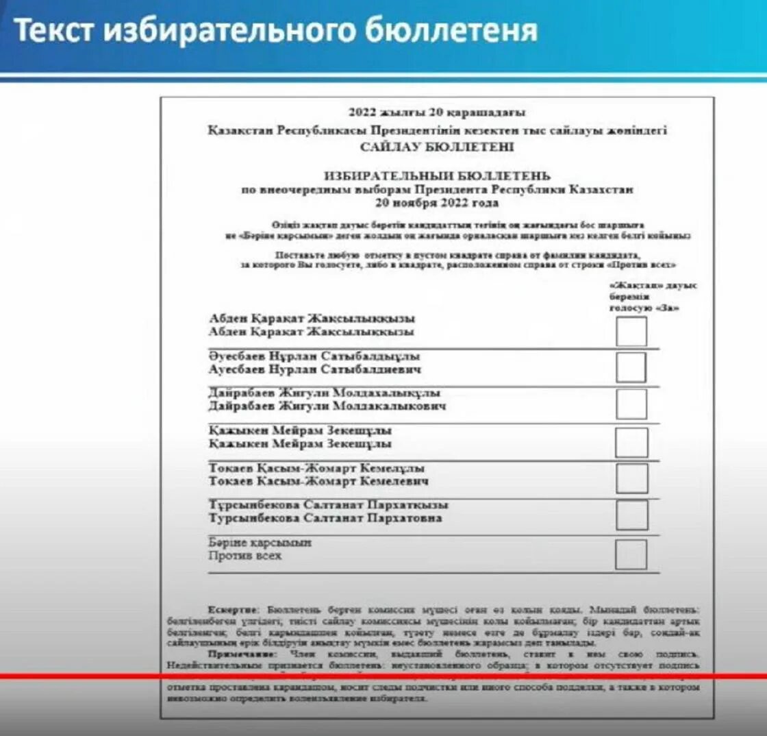 Бюллетень выборы президента. Бюллетень для голосования на выборах президента. Президентские выборы в Казахстане 2022. Избирательный бюллетень 2022. Текст бюллетеня