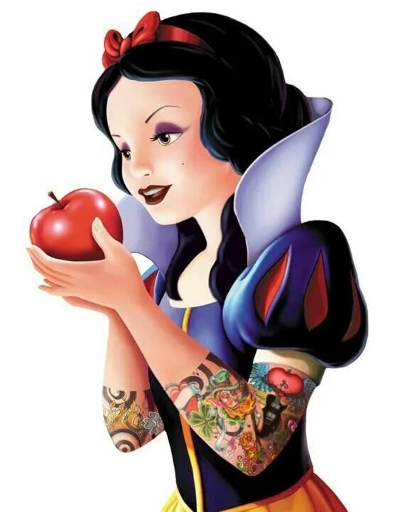 Подарил белоснежке ягоды. Белоснежка с татуировками. Персонажи Дисней. Белоснежка с яблоком. Белоснежка арт.