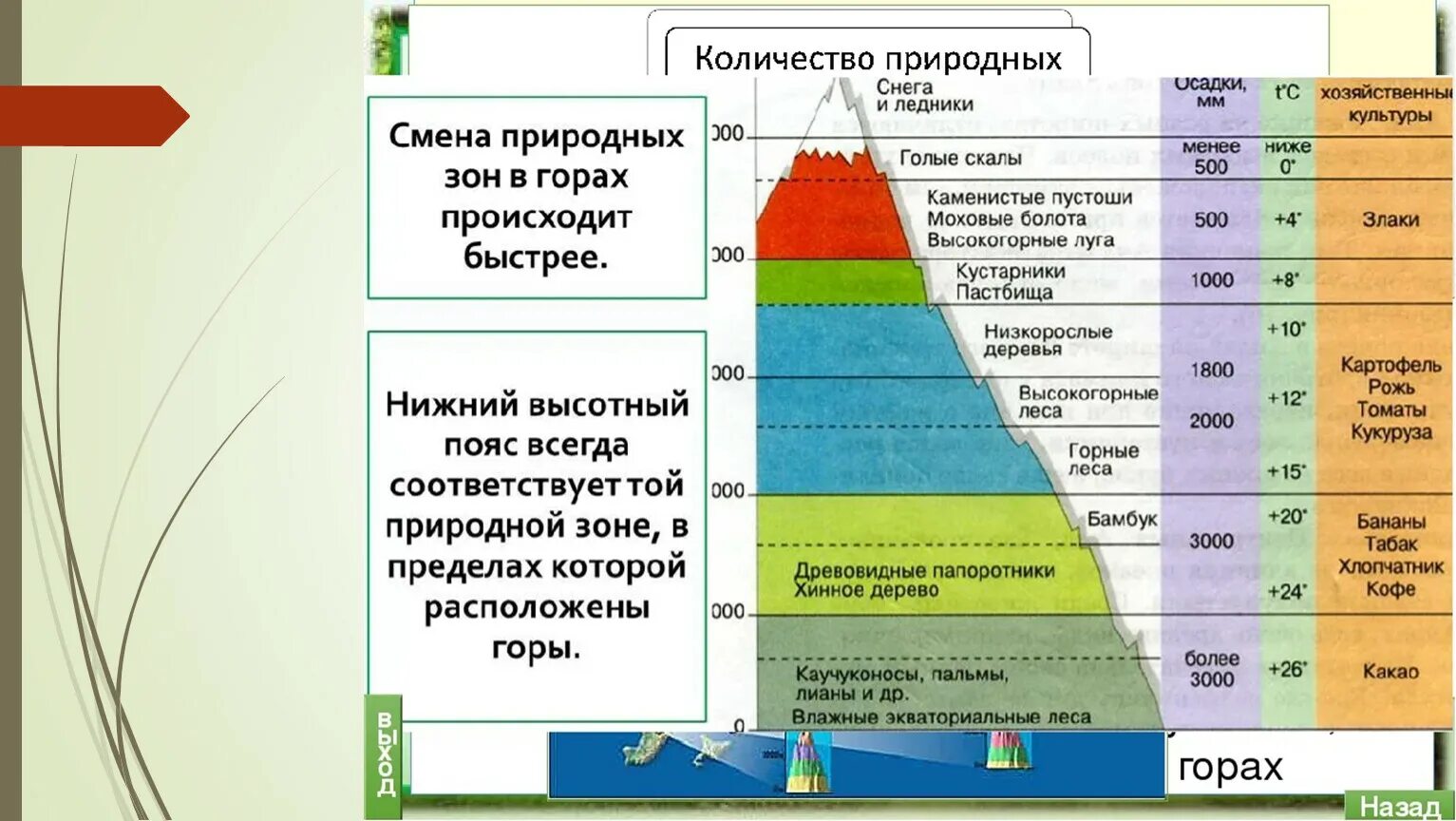 Высотная поясность таблица природные зоны. Природные зоны ВЫСОТНОЙ поясности. Высотная поясность таблица. Климат ВЫСОТНОЙ поясности в России. Высотная поясность России таблица.