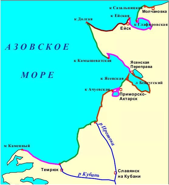 Карта побережья азовского моря с городами. Карта побережья Азовского моря с городами и поселками Краснодарский. Карта курортов Краснодарского края побережье Азовского моря. Карта Азовского моря с курортами и поселками. Азовское море на карте с городами и поселками подробная.