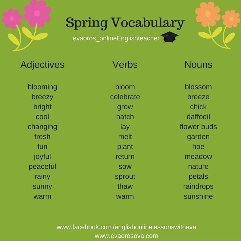 Vocabulary. Задания для английского Spring. Related vocabulary