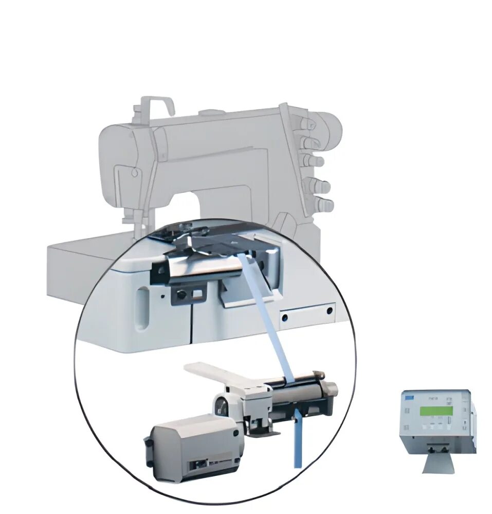 Натяжитель резинки RLS (на оверлок 78 мм). Приспособление для настрачивания тесьмы снизу. Аппарат для подачи тесьмы. Устройство подачи. Мс s