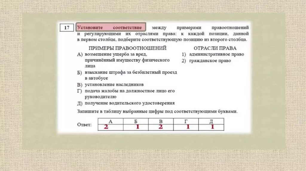 Задание ЕГЭ по гражданскому праву. Установите соответствие правоотношения и отрасли. Установите соответствие между ситуациями и отраслями. Установите соответствие ответ. Установите соответствие примеры плата за аренду