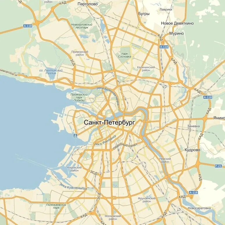 Карта Санкт-Петербурга по районам. Районы СПБ на карте.