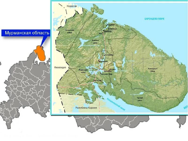 Карта Мурманской области. Карта Мурманской области на карте России. Мурманская область область карта. Географическое положение Мурманской области.