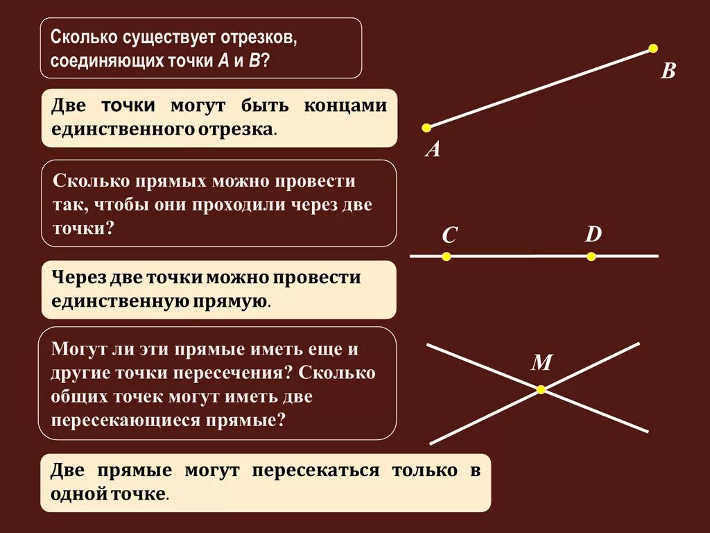 Может ли быть отрезок на прямой. Сколько существует отрезков. Через две точки можно провести отрезков. Отрезки на одной прямой.