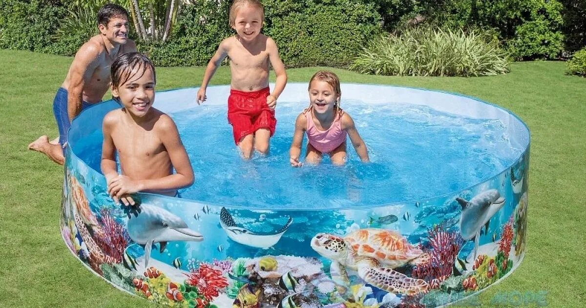 Бассейн для детей с 4 лет. Бассейн жесткий intex (58472) &quot;коралловый риф&quot;, 244x244x46 см. 58472 intex. бассейн каркасный 244*46 см intex 58472. детский бассейн intex coral reef 58472 dinosaur snapset.