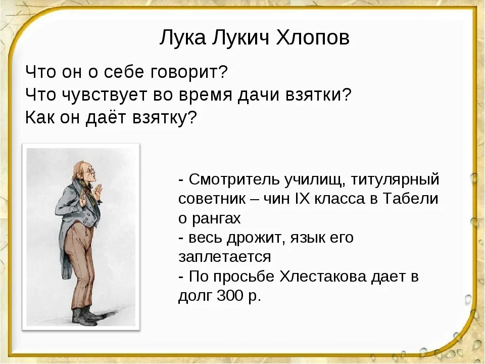 Как занимается службой хлопов цитаты. Гоголь ревизор смотритель училищ. авторская характеристика луки лукича хлопова. лука лукич хлопов ревизор. ревизор характеристика луки лукича.