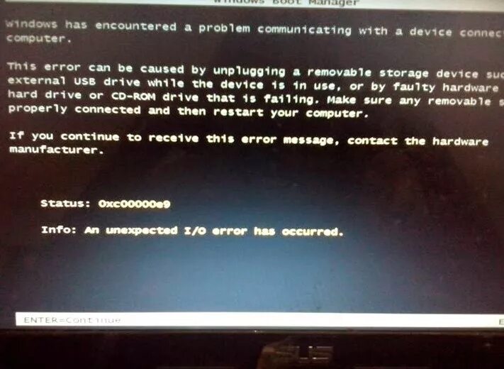 Error 7 0. 0хс00000е9 при загрузке. 0xc00000e. Ошибка 0xc00000e9. Экран смерти Windows 0xc00000e9.