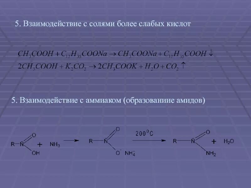 Взаимодействие с солями более слабых кислот. Взаимодействие уксусной кислоты с солями. Уксусная кислота с солями слабых неорганических кислот. Карбоновые кислоты с солями слабых кислот. Взаимодействие карбоновых кислот с солями