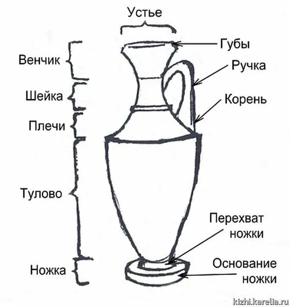 Составные части вазы. Части греческой вазы. Составные части кувшина. Название частей вазы. Значение слова вазочка
