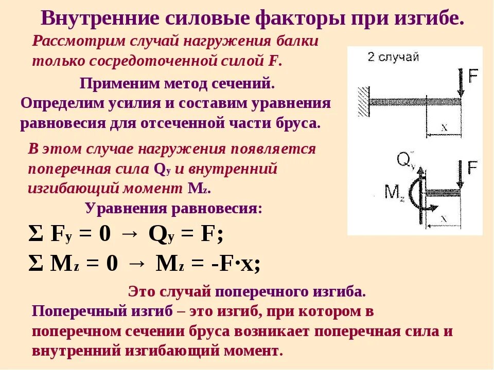 Какие силовые факторы возникают при поперечном изгибе