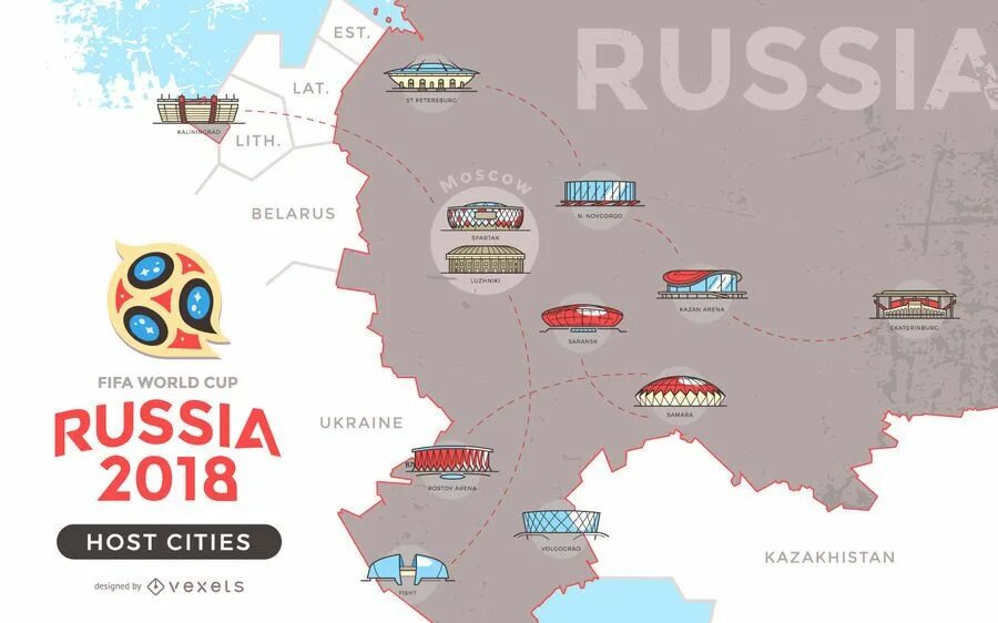 Russia est. FIFA World Cup 2018 Map. Карта городов ЧМ 2018. Russia 2018 города.