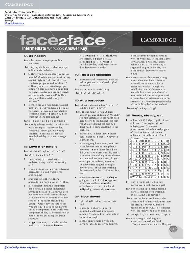 Second edition ответы. Face to face Intermediate Workbook ответы second Edition. Face2face pre-Intermediate Workbook ответы. Face2face Intermediate Workbook ответы second Edition. Face2face second Edition Intermediate Photocopiable ответы.