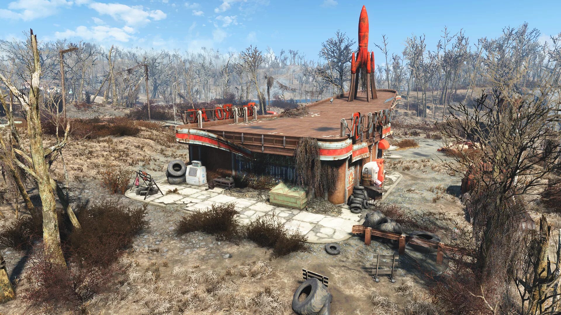 Fallout 4 ракеты. Fallout 4 red rocket. фоллаут 4 красная ракета. стоянка красная ракета в fallout 4. фоллаут 4 заправка ред рокет.