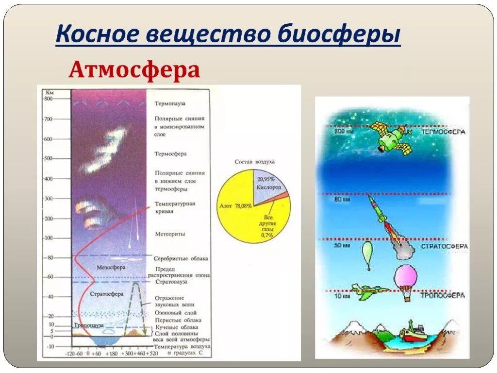 Косное вещество биосферы. Атмосфера это в биологии. Строение атмосферы и биосферы. Представители атмосферы.