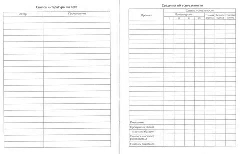Страница школьного журнала чистая