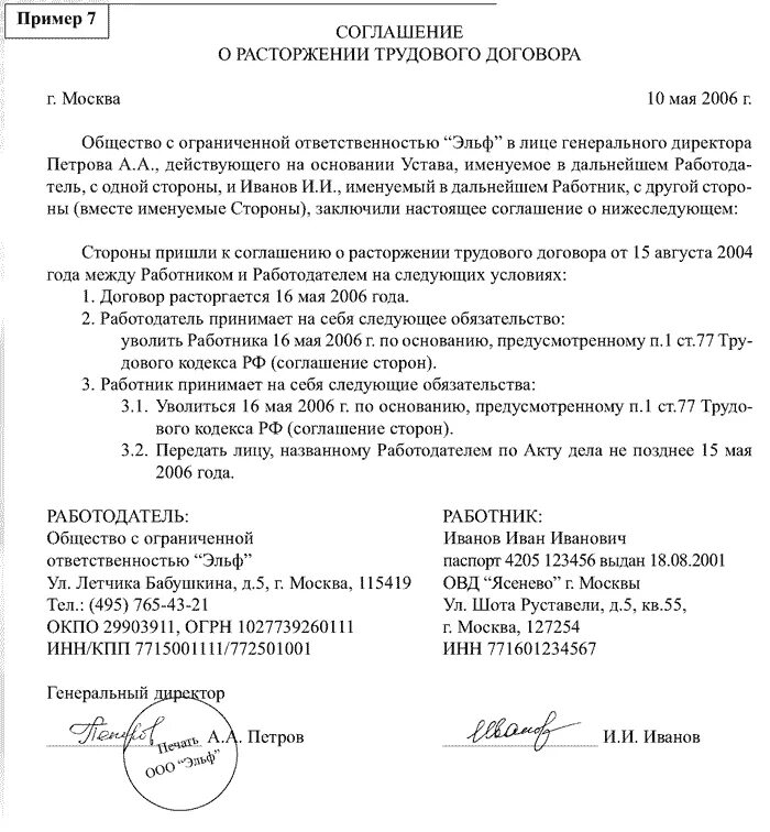 Расторжение трудового договора по соглашению сторон образец. Образец соглашения по расторжению договора по соглашению сторон. Пример расторжения трудового договора по соглашению сторон. Доп соглашение к договору увольнение по соглашению сторон. Документы расторжение контрактов