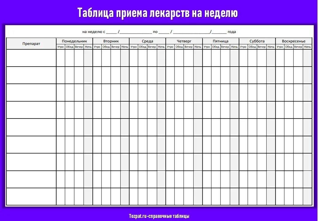 Примерная таблица приема лекарств. Таблица для записи приема лекарств. Неделю принимать по 1