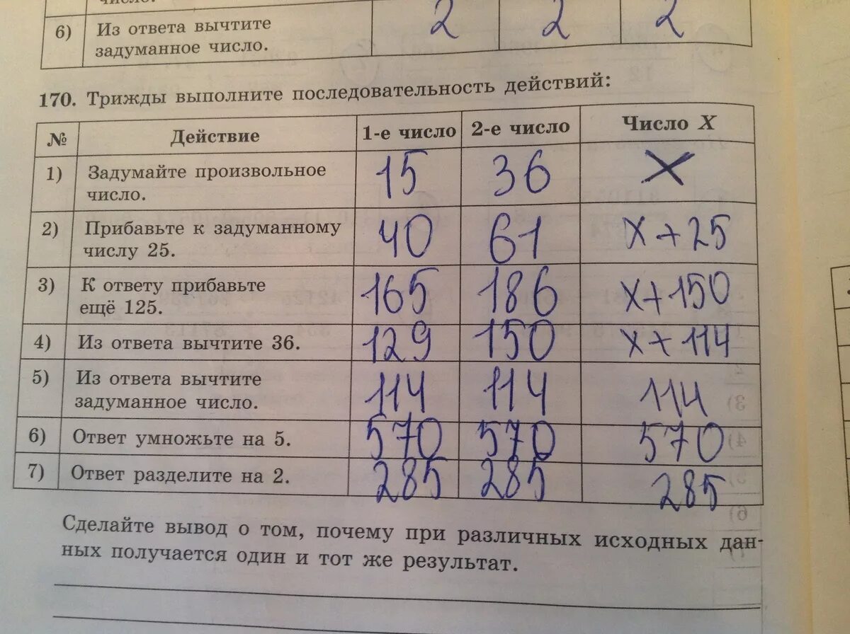 В 3 классах 170. Трижды выполните последовательность действий. Цепочка преобразований произвольного числа. Задуманное число. Задумайте произвольное число.