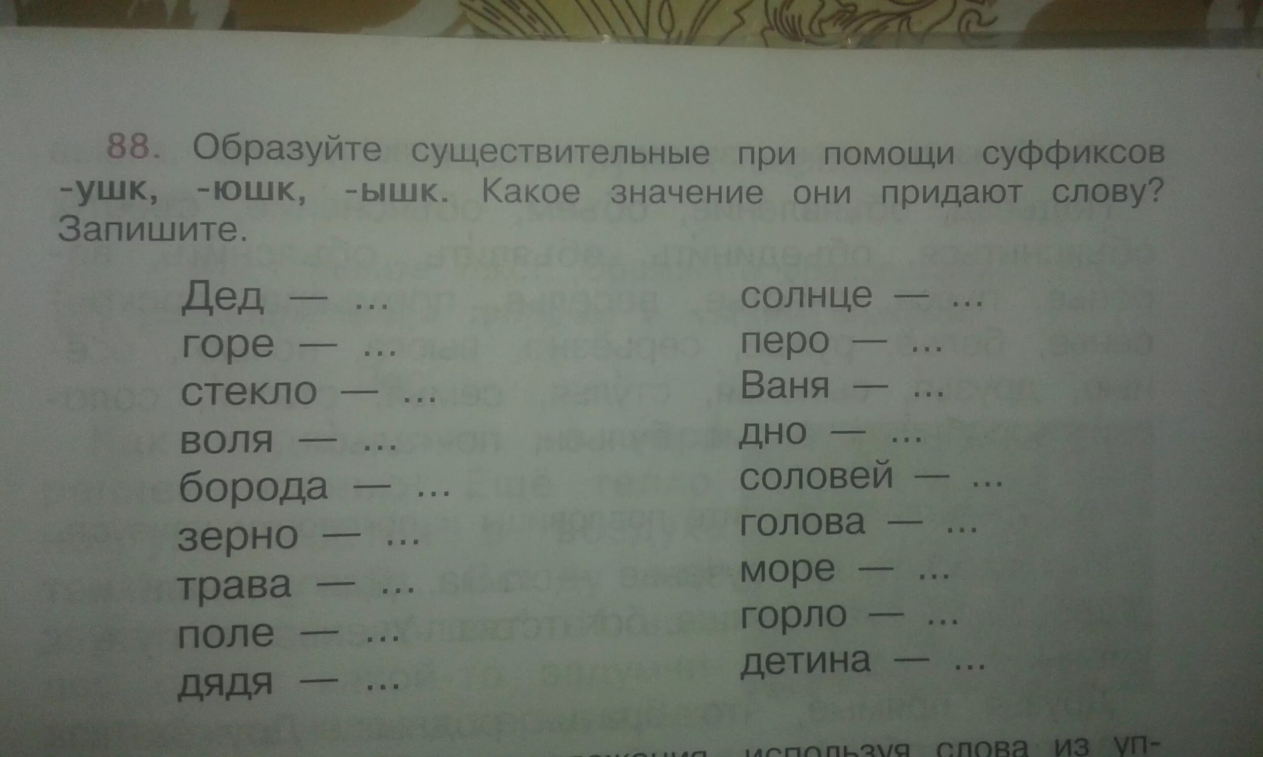 Образование существительных с помощью суффиксов. Образовывать существительные с помощью суффиксов. Образуй существительные с помощью суффиксов. Слова с суффиксом ушк существительные. Суффикс ушк юшк ышк ишк