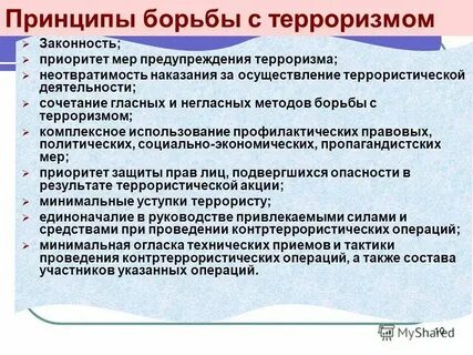 В чем заключаются принципы борьбы с терроризмом