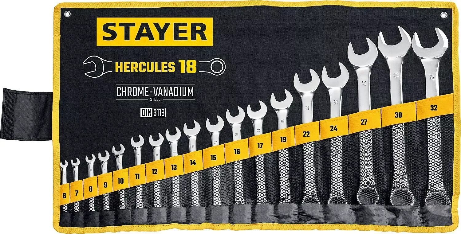 Набор гаечных. Набор гаечных ключей stayer 27081-h18. набор ключей стайер 6-32. 27081-h18_z01. набор ключей гаечных (комбинированных;6-36 мм).