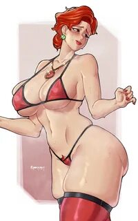 bikini, blush, breasts, female, female focus, female only, mature female, m...