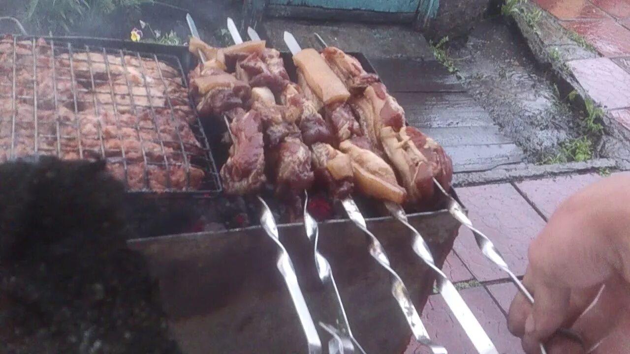 Можно заморозить жареный шашлык. Жарим шашлык. шашлыки в дождь. шашлыки в дождь на природе.