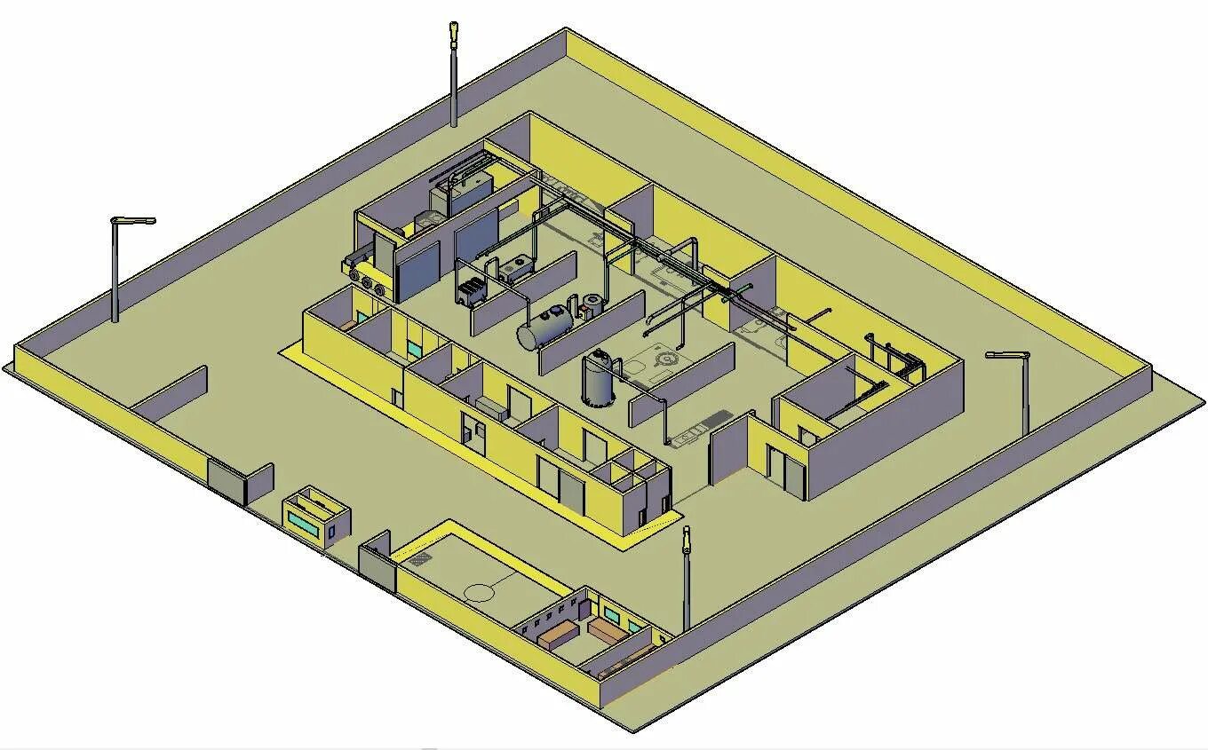 Layout 3. Industrial factory plan. plant layout study. gridfinitytray layout. the layout of the yarn production plant in the form of a drawing in 3d.