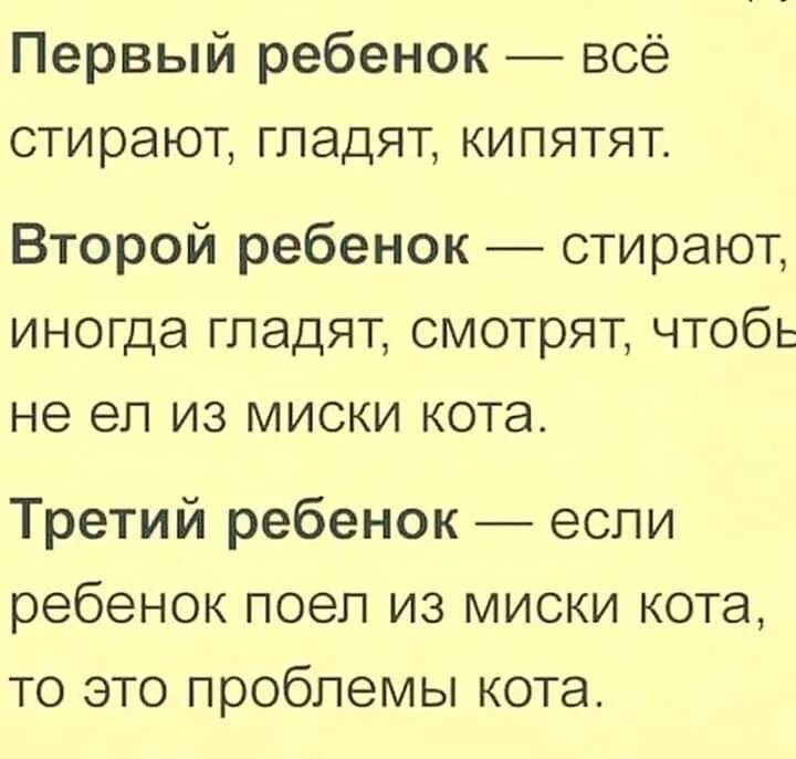 Если третий ребенок ест из миски кота. Проблемы кота анекдот. Первый ребенок стираем гладим кипятим второй ребенок. Если первый ребенок ест из миски кота. Третий ребенок проблемы кота анекдот.