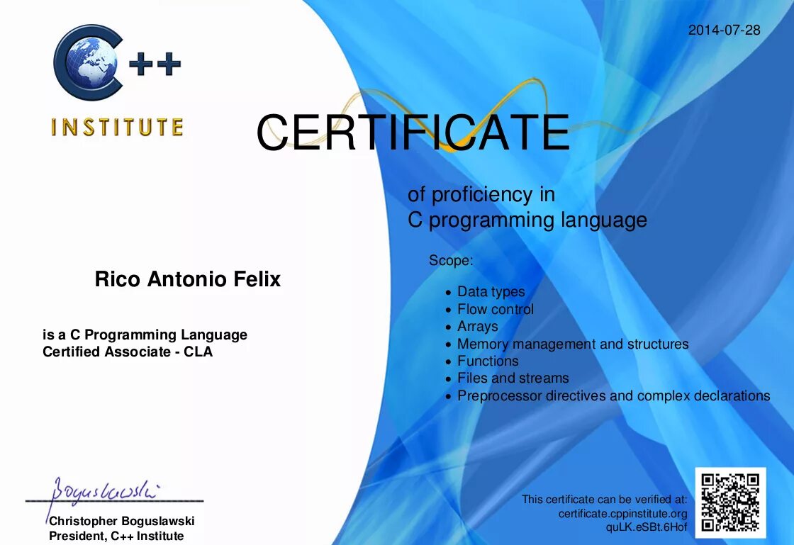 Course certificate