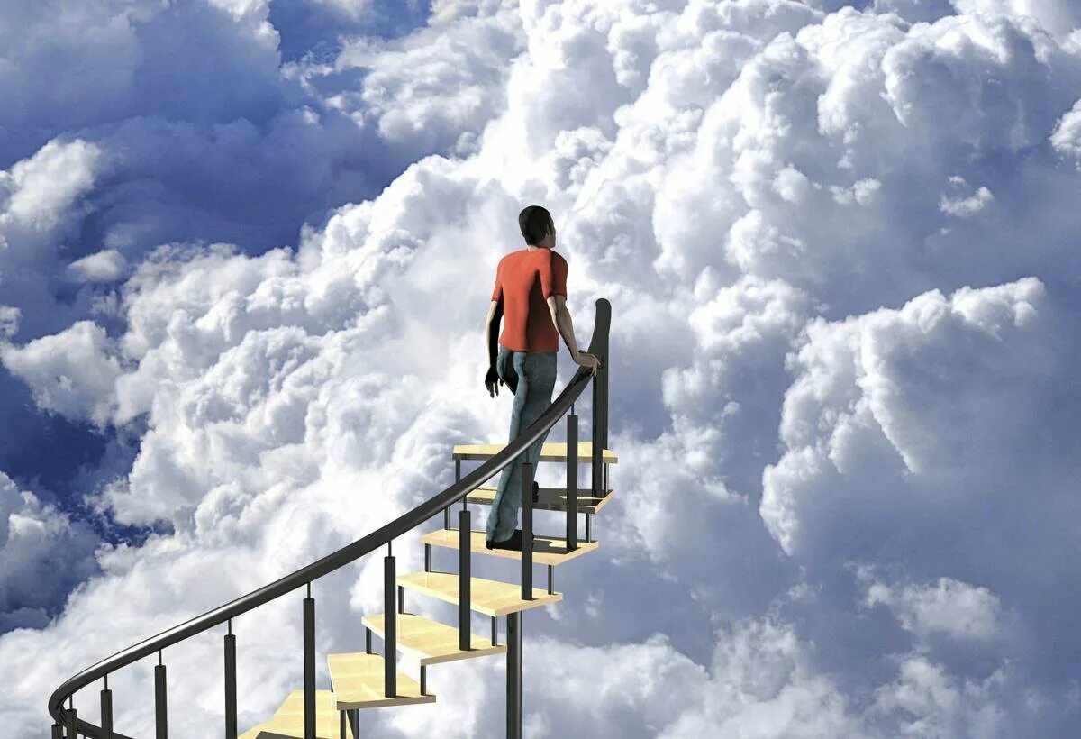 Кто первым вошел в рай. Лестница в небо. Лестница на небеса. Человек на лестнице. Человек на лестнице в небо.
