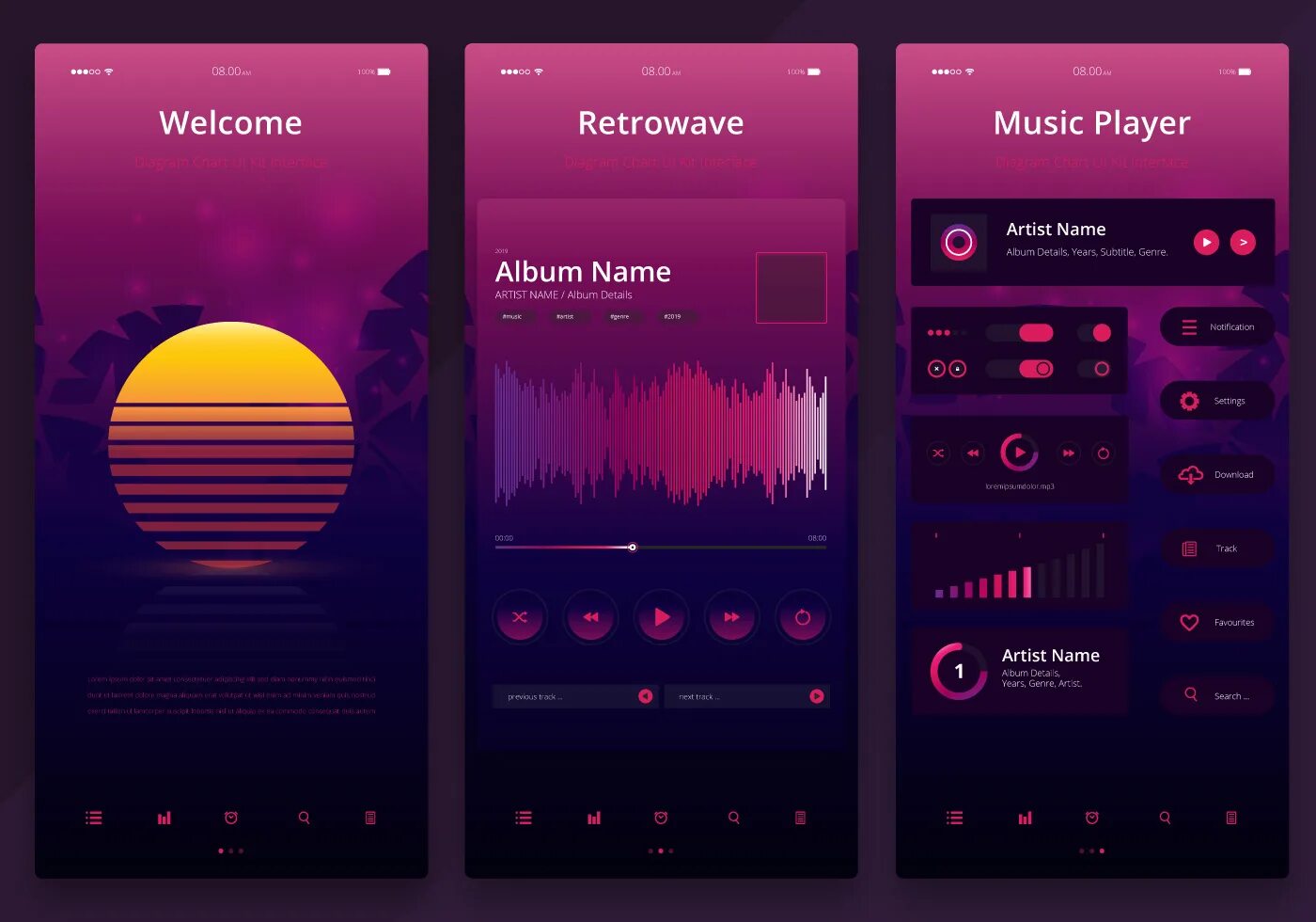 Установить приложение ретро. Дизайн интерфейсов. Интерфейс приложения. UI Kit Design. Интерфейс музыкального плеера.