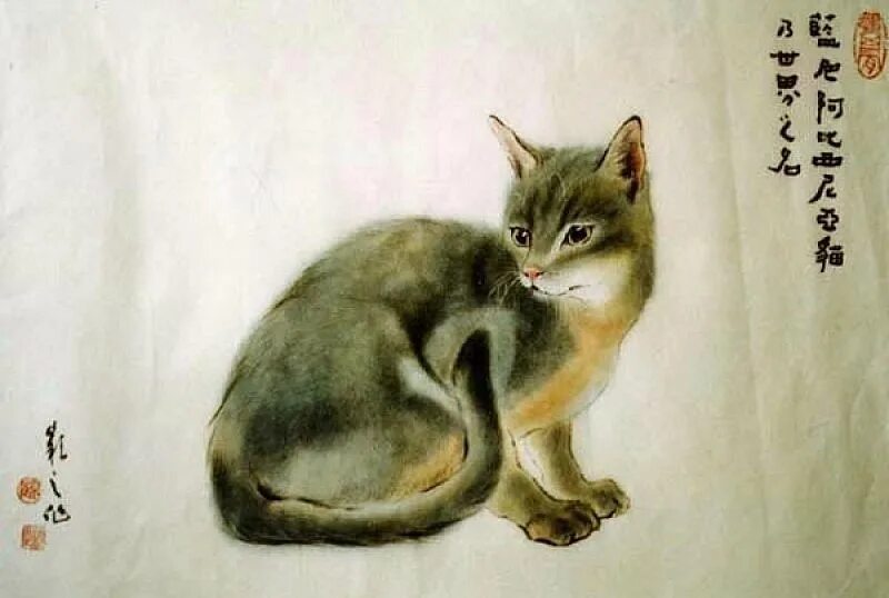 Как будет по китайски кошка. Китайские коты ГУ Йинчжи. ГУ Йингжи художница Китай кошки. Коты художника ГУ Йинчжи. Китайская акварель коты.