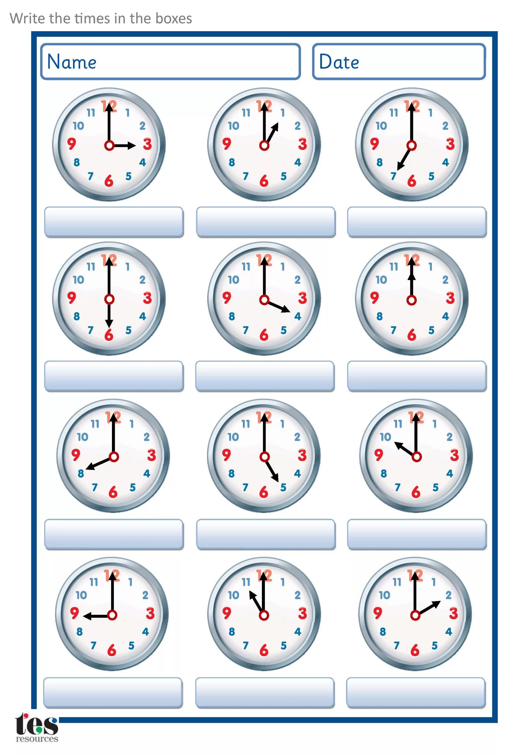 Telling the time worksheet