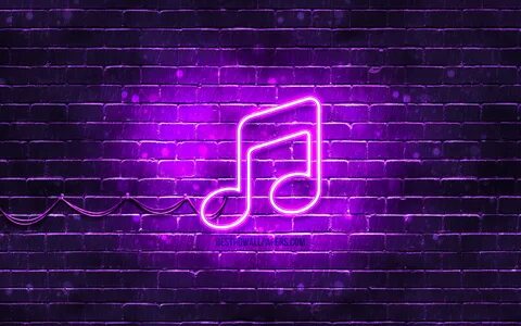 Music neon icon, 4k, violet background, neon symbols, Music, creative, neon...