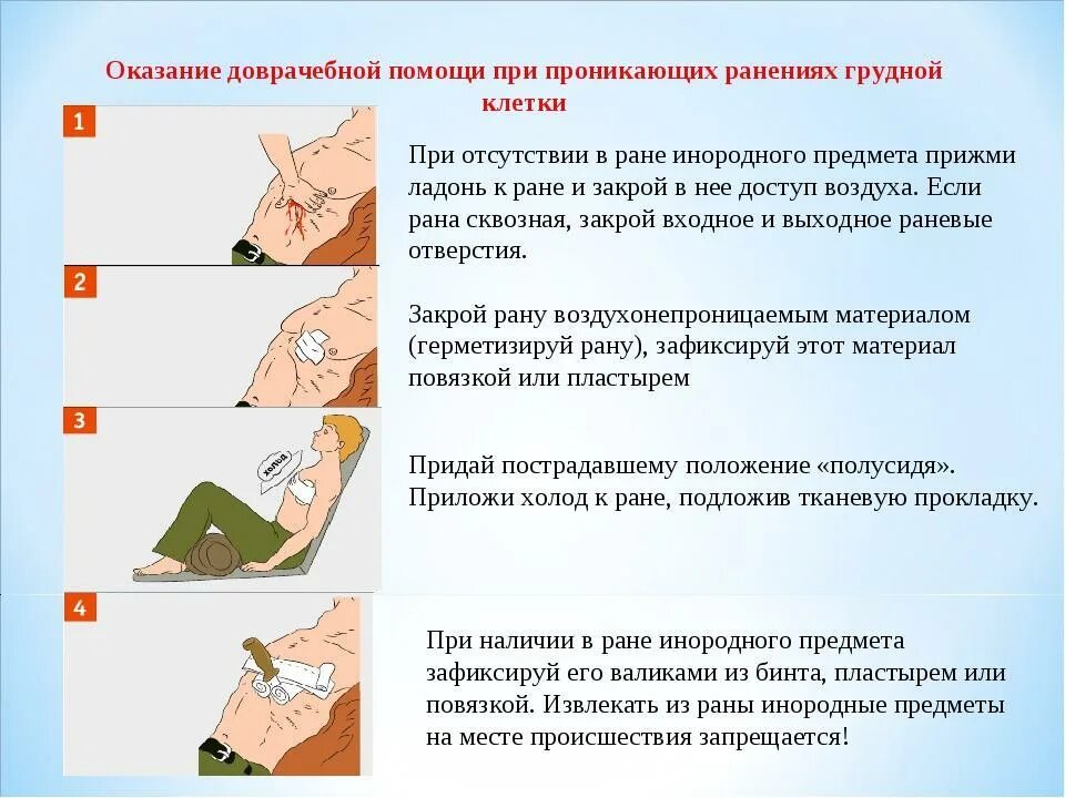 В какой последовательности следует делать. Первая помощь при проникающем ранении грудной клетки. Оказание первой медицинской помощи при ранении грудной клетки. Первая медицинская помощь при проникающем ранении грудной клетки. Алгоритм оказания 1 помощи при ранениях грудной клетки.