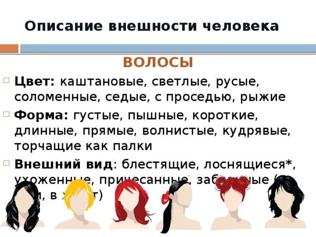 Описание внешности человека. Описание человека. План описания внешности человека.