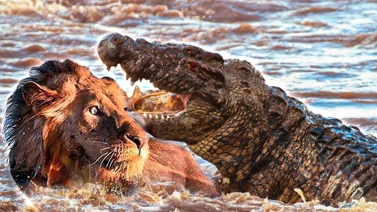 Тигр лев крокодил. Нильский крокодил охота на Львов. Крокодил атакует в воде.