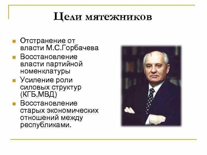 Отстранение Горбачëва от власти. Для партийной номенклатуры. Отстранение Горбачева от поста президента. Политический портрет м.с.Горбачева.