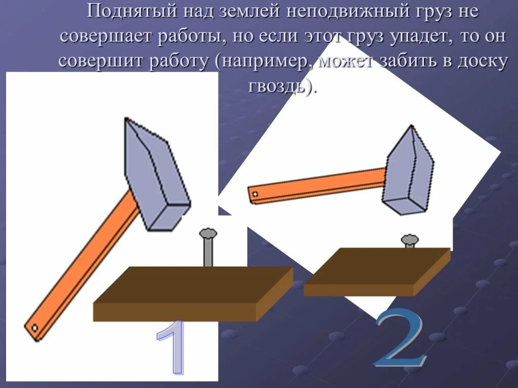 Урок энергия 7 класс. Презентация 7 класс на тему энергия. Поднятое над землёй тело может совершить. Поднял над землей. Груз падает на гвоздь энергия.