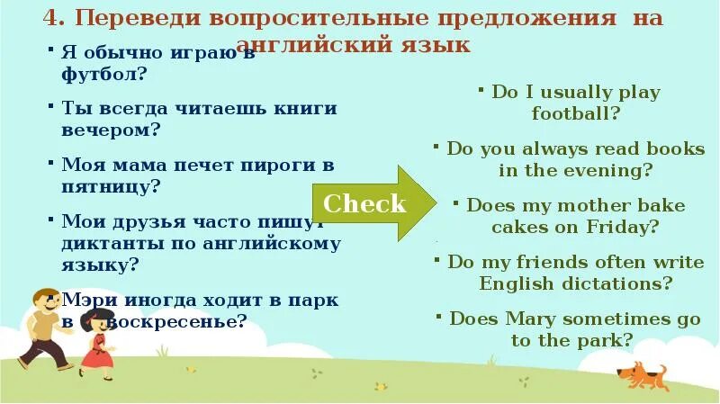 Come в вопросительном предложении. Перевод в вопросительную. Форму. Гуляю в парке перевод на английском языке. Как часто гуляешь? На английском. Ей Нравится гулять в парке презент Симпл контрольная.