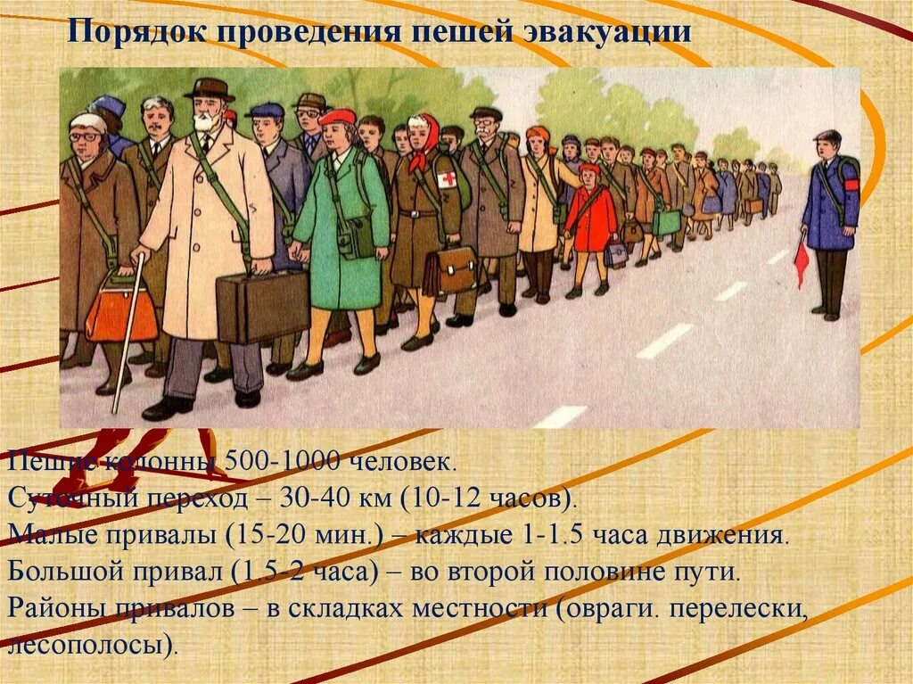 Способы поведения эвакуации. Пеший способ эвакуации. Пеший способ эвакуации. Эвакуация пешим порядком. Способы и порядок эвакуации населения.