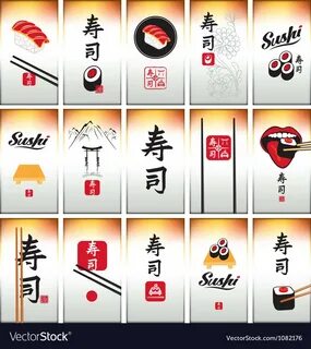 set of business cards on Japanese cuisine and sushi. 