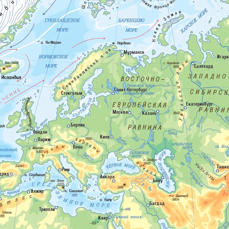 Полуострова острова моря евразии. Скандинавский на физической карте. Моря Европы. Географическая карта. Физическая карта Европы.