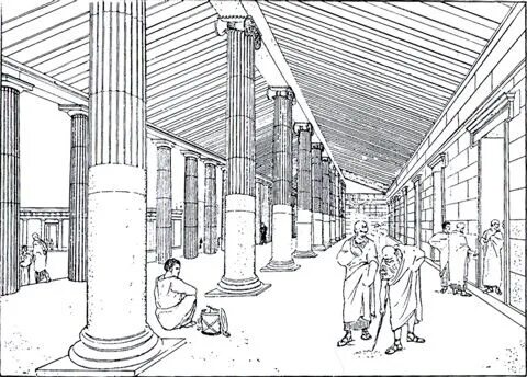 Античная стоя. Гимнасии в древней Греции. Палестры и гимнасии в древней Греции. Stoa портик. Пританей древняя Греция реконструкция.